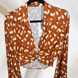 ZARA LINEN BLEND PRINT TOP Small